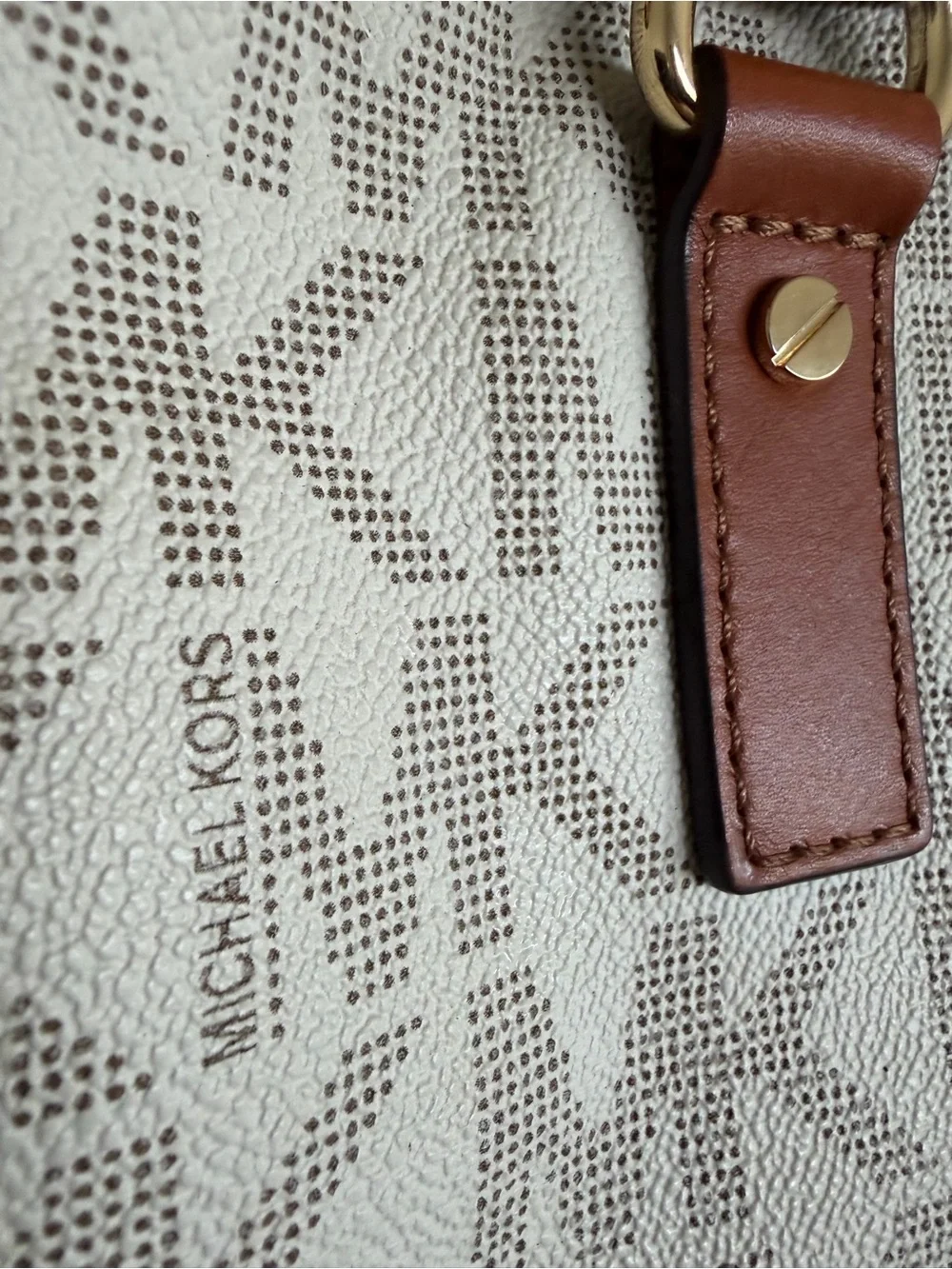 Michael Kors Hamilton Signature MK Logo Lock Satchel Vanilla Brown Leather